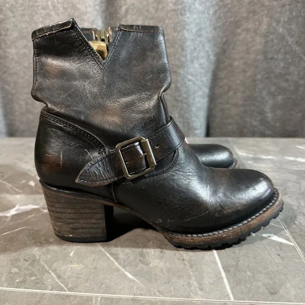 FREEBIRD Carlito Western Moto Zip Leather Boot Buckle Brown Two Toned US 6 B19